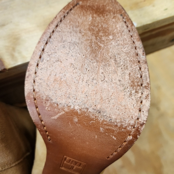 FRYE Womens Size 7.5 Pre-owned Tan Suede Fringe Heeled Ankle Boots Bootie. X - Picture 13 of 16